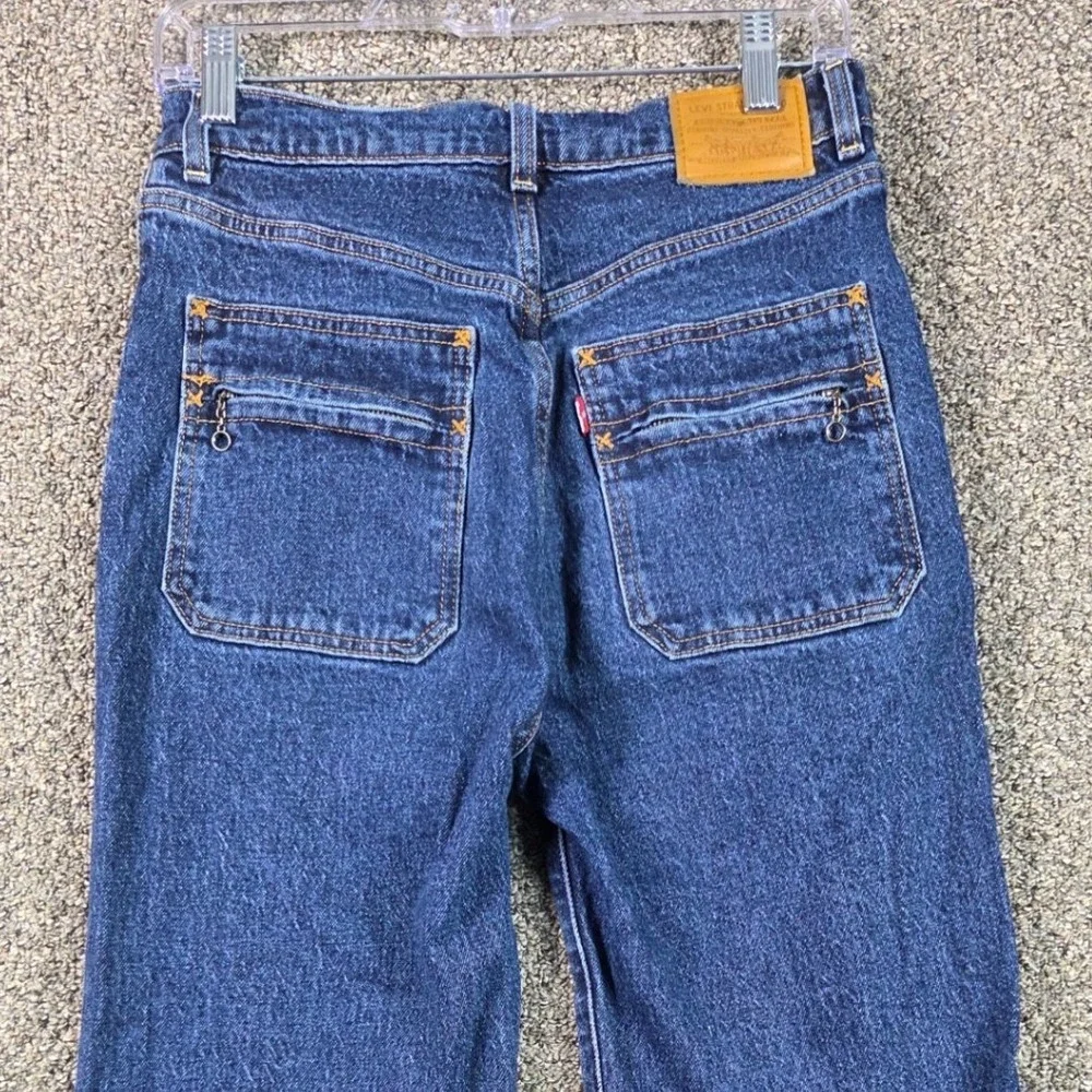 Levi's Ribcage Bell Jeans Womens 27 Blue Big E High Rise Flare Raw Hem 00088